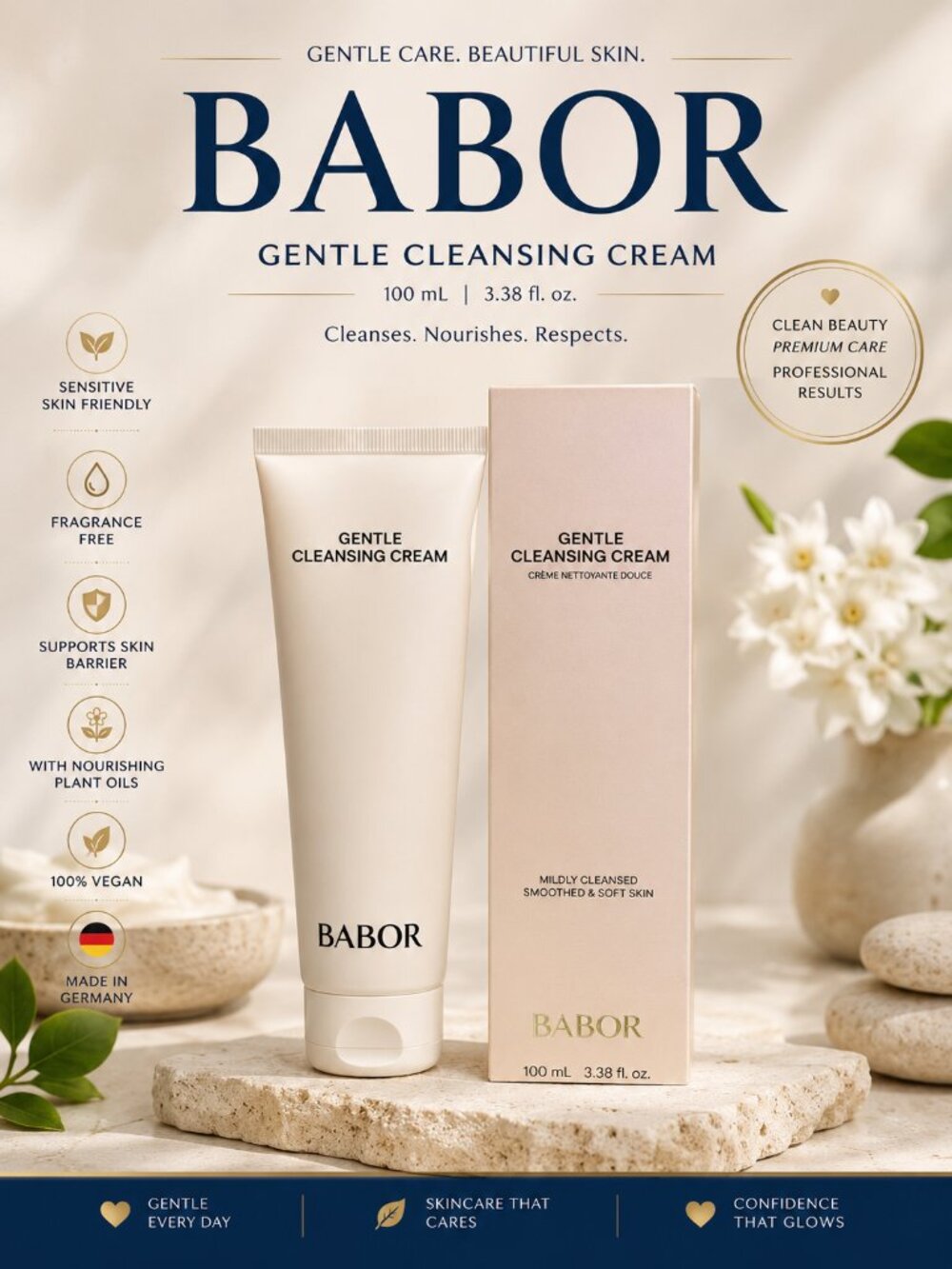 Babor Gentle Cleansing Cream 100ml 3.38 oz Full Size Sensitive Skin Cleanser New